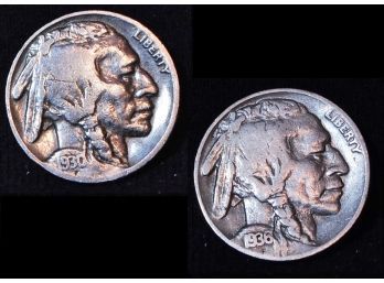 Lot Of 2 Buffalo Nickels  1930  1936 VF /  VF Plus NICE!  (aye41)