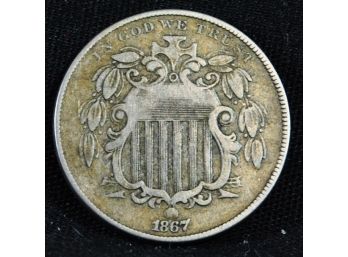 1867  Shield Nickel F / F Plus  (akc26)