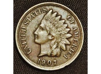 1907  Indian Cent XF FULL LIBERTY & 4  DIAMONDS!  (2chp7)