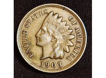 1903  Indian Cent XF FULL LIBERTY & Near 4  DIAMONDS!  (kcm45)