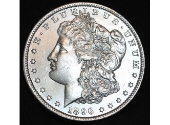 1896  Morgan Silver Dollar Good Date  AU FULL CHEST FEATHERING!  WOW (kap44)