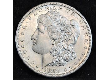 1881-S Morgan Silver Dollar Good Date!  AU UNCIRC Nice! Full Chest Feathering (lpc28)