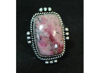 Natural Rhodochrosite Cabachon Ring Sterling Silver Setting Size 8 LOVE STONE