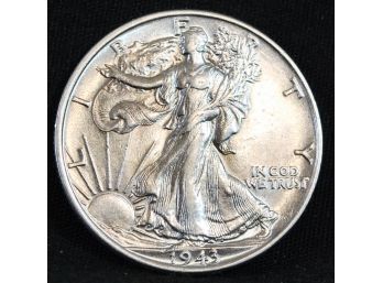 1943  Walking Liberty Silver Half Dollar  AU  Super!  (dmz44)