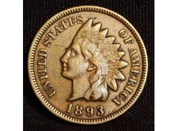 1893  Indian Cent XF FULL LIBERTY & Near 4  DIAMONDS! Good Date! (3cwq5)