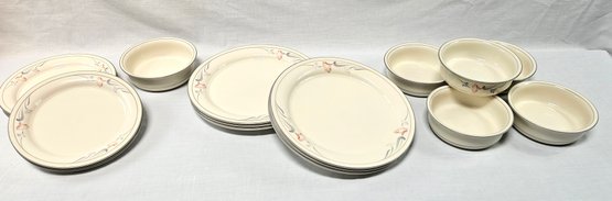 Lenox Chinastone Set Of 6 Dinner Plates, Bowls, & Salad Plates 'glories On Grey' Pattern, Good Shape