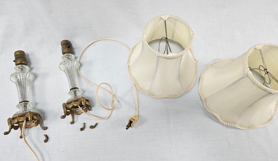 Two Vintage Small Lamps With Shades- Both Have Broken Leg Parts But They Are There For Repair