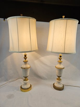 Two Vintage Lamps, Marble Made In Spain, 31-in Tall