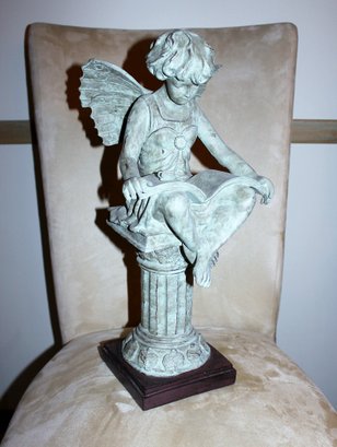 Resin Angel With Open Book On Pedestal 20-in Tall