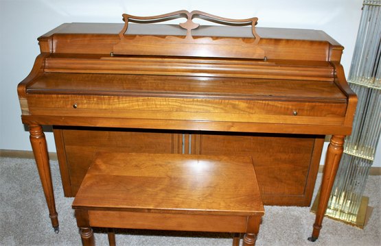 Wurlitzer Piano With Bench Slight Veneer Damage On One Corner And A Few Scratches 56 Wide 25 Deep