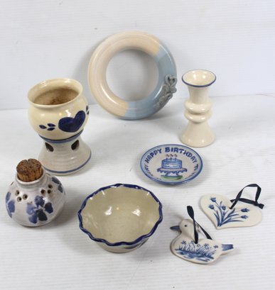 More Misc Blue And White Pottery-bowman's Candle Stick, Diffuser, Small Bowl, Wax Melt Holder, Misc