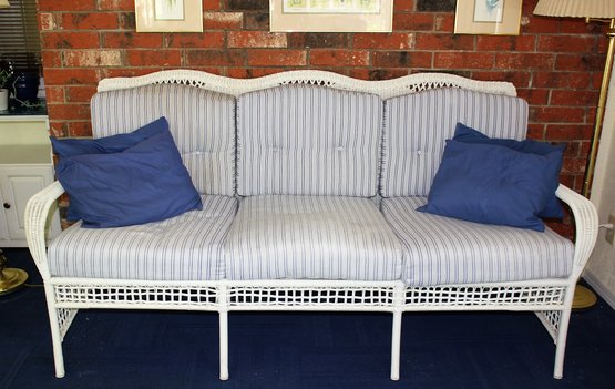 Plastic Wicker Style Couch -great Shape- Some Discoloration On Cushions 74-in Wide 30-in Deep