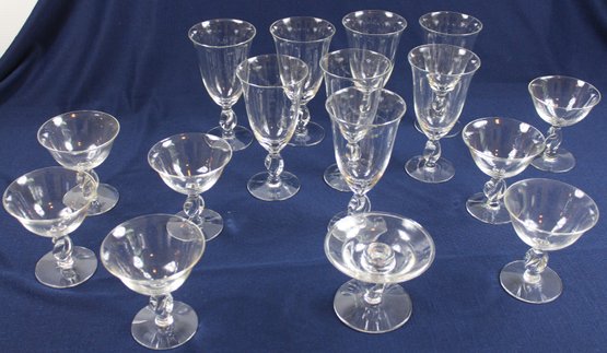 Vintage Twist Stem Glass - 8 Goblets, 7 Sherbert And A Candle Holder