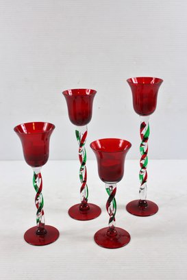 Beautiful Red And Green Christmas Candle Holders, Set Of 4
