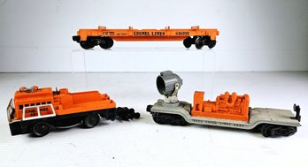 Lionel Flat Car, Rotating Searchlight Car, Track Cleaner Car