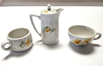 3 Pieces 'California Poppy', 2 Mugs, 1 Creamer Which Has A Couple Of  Cracks - Santa Fe Pattern