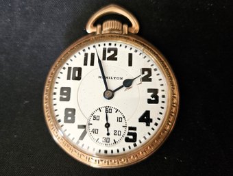 Hamilton Railroad Grade Pocket Watch 21 Jewels 10k Gold Filled - Cracked Glass - Does Not Run