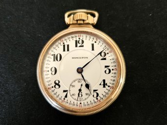 Hamilton Railroad Grade Pocket Watch 21 Jewels 10k Gold Filled - Works