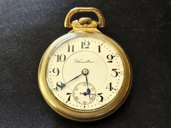 Hamilton Railroad Grade Pocket Watch 21 Jewels 12K Gold Filled- Runs