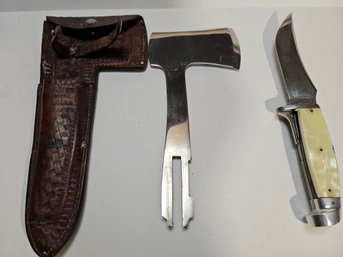 Vintage Western Ax And Knife Combo With Sheath Lot 3