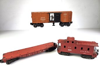 Lionel O Gauge Operating Box Car, Flatbed And Caboose 3464, 65112, 6257