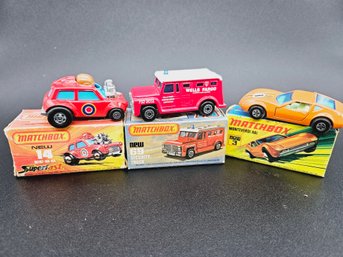 Matchbox Cars- No 3 Monteverdi Hai, No 14 Mini Haha, No 69 Security Truck - With Boxes