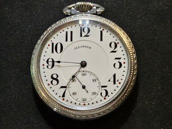Illinois Silver Case Railroad Grade Pocket Watch 21 Jewels- Runs