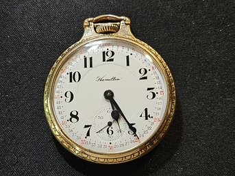 Hamilton Railroad Grade Pocket Watch 23 Jewels 10k Gold Filled Case- Runs