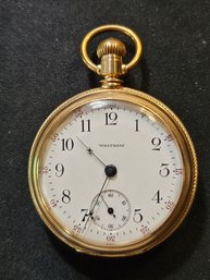Waltham Pocket Watch 7 Jewels 14K Gold Case - Runs