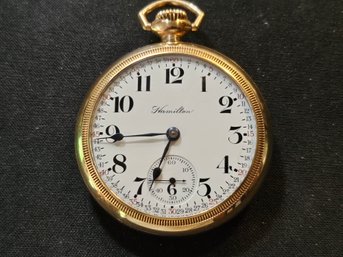 Hamilton Railroad Grade Pocket Watch 21 Jewels 10k Gold Filled Case - Runs