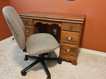 Older Desk With Chair, Some Water Damage On Top 48 Wx 13.5 Deep, Chair Is On Rollers