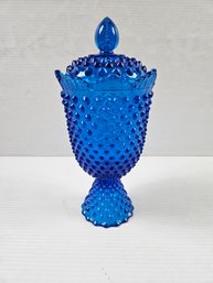 Blue Glass Lidded Fenton Hobnail