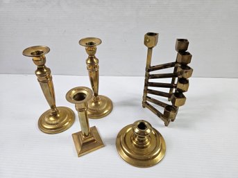 Brass Candle Holders, Two Pair, One Holds Seven, Adjustable