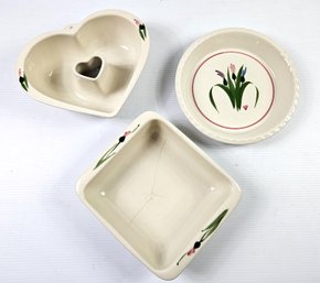 Three Baking Dishes, Only One Marked Clay Design Is - 8x8 Square Has Crack