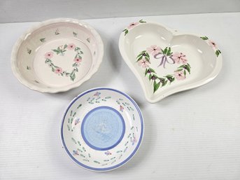 Pretty Dishes -  Italy Dish Has Two Small Chips, Deep Dish Pie, Heart