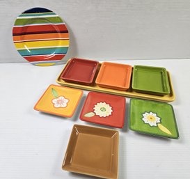 Colorful Serving Pieces, Striped Is Pier 1, 2 Flowered Are Crate And Barrel