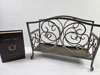 Vintage Metal Magazine Rack 18w And 8.5 Inch Tall And A Hollow Book