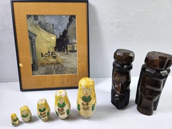 Tiki Totems From Jamaica And Nesting Dolls In Rough Shape, Van Gogh Print