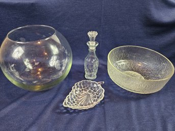 Two Beautiful Bowls One Is Etched, Cruet And Candy Dish