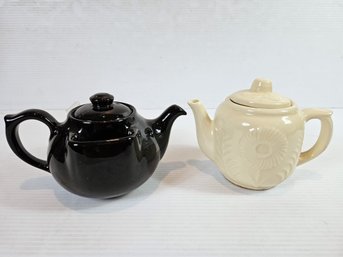 Two Teapots - Black T Ball By Hall, Shawnee Flowers And Fern USA