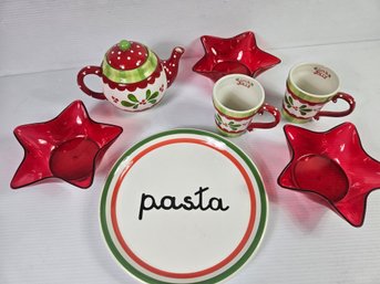 Pasta Plate, Teapot With Two Mugs Lid Is Broken, Three Star Plastic Dishes