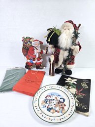 Santa's Victorian Pull String Santa, Longaberger Plate, Luminaire Bags