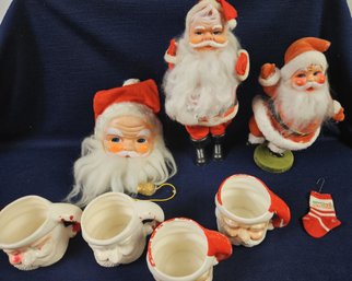 Vintage Santa's - 4 Mugs Some Paint Missing, Pull String On Santa Doesn't Work