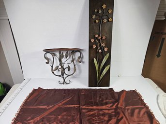 Two Metal Wall Pieces - One Shelf, Copper Table Runner 70x16