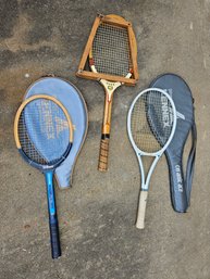 Three Tennis Rackets -Wilson String Broke, Vintage Duke Masterbuilt, Kennex Ceramic