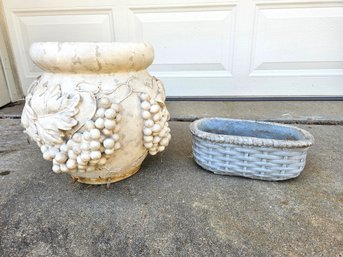 Two Flower Pot-small Concrete, Ornate Large Resin