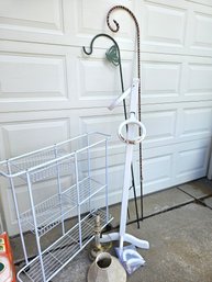 Towel Rack With One Broken Ring, Small Lamp, Two Garden Hooks