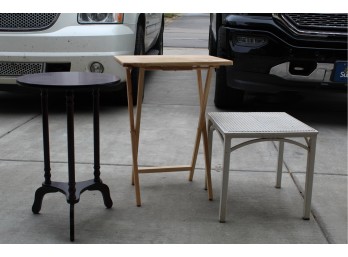 Wood TV Tray, White Metal Table, Wood Table