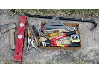 Pry Bar, Bolt Cutter, Wood Level, Tape Measure, Axe