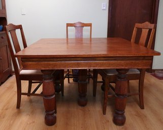 Beautiful Solid Wood Table With 4 Chairs And 2 Leaves